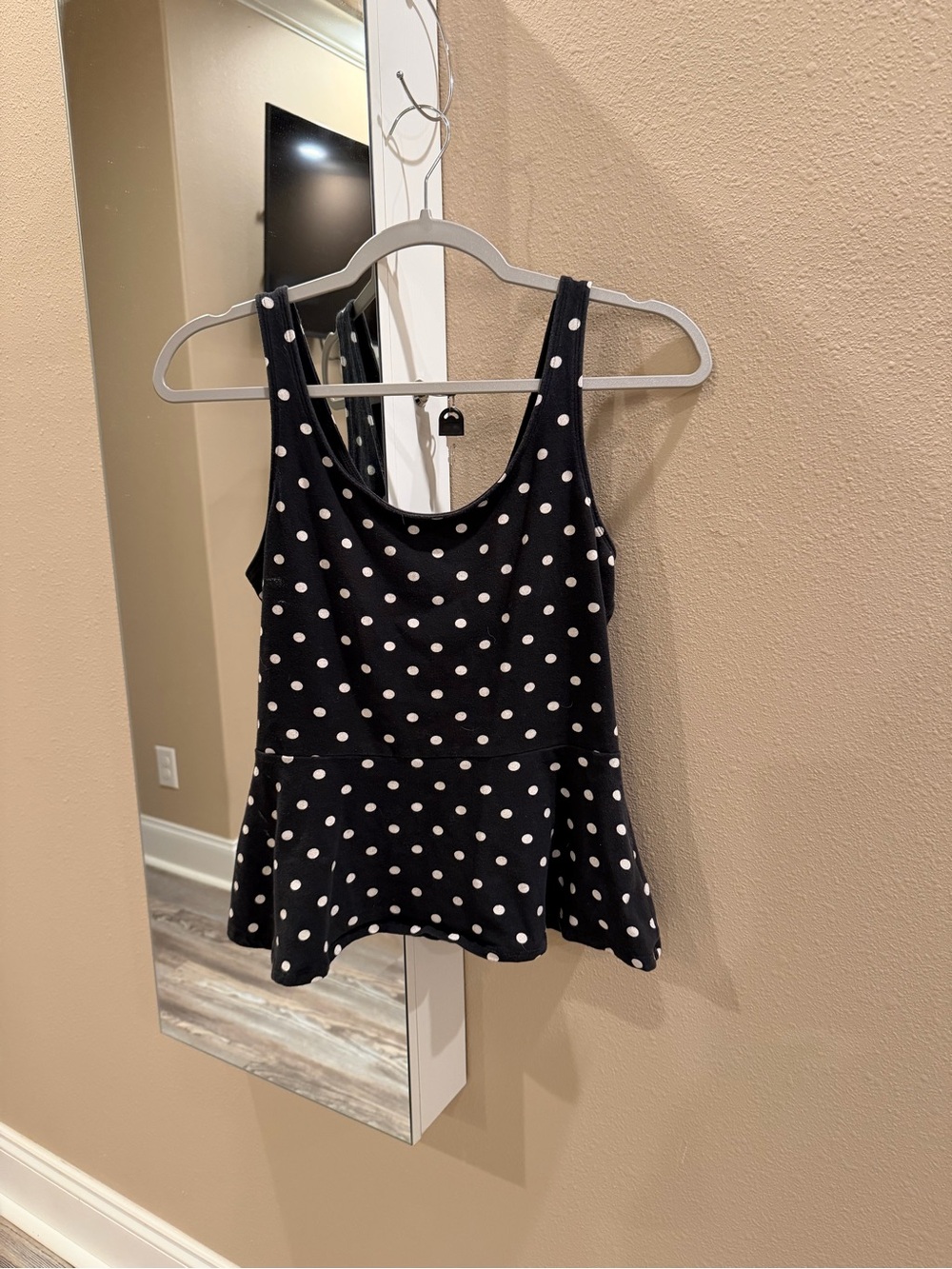 Express Black Tank Top with White Polka Dots